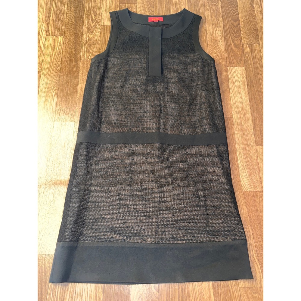 LaVia18 Piazza Sempione Black Textured Wool Blend Shift Dress Italy Size 42
